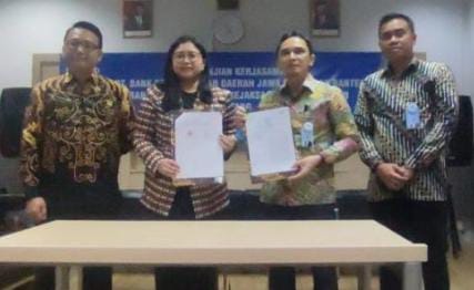 PT Bank Pembangunan Daerah Jawa Barat dan Banten, Tbk. Cabang Cilegon, melakukan penandatanganan perjanjian kerja sama atau Memorandum of Understanding (MoU) dengan Kejaksaan Negeri Cilegon. (Foto : istimewah)
