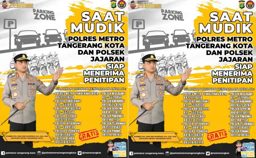 Kapolres Metro Tangerang Kota Bersama Jajaran Siap Menerima Penitipan Kendaraan Bagi Pemudik Secara Gratis. (Foto: Sumber Humas Res Tangkot)