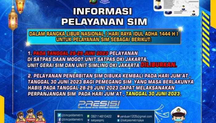 Libur Idul Adha, Polda Metro Tutup Pelayanan SIM 28-29 Juni