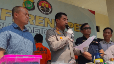 Polres Metro Bekasi, mengungkap kasus narkotika jenis sintetis diwilayah Kabupaten Bekasi. Pada Kamis 22 Juni 2023. (Foto: Abdul Kholilluloh)