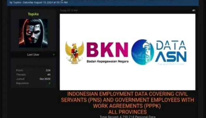 Bocor! Data BKN Diretas Dijual ke Forum Hacker