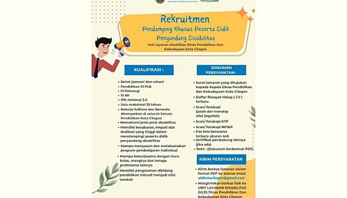 Lowongan Langka! Dindikbud Cilegon Cari Pendamping, Terapis, dan Psikolog Disabilitas